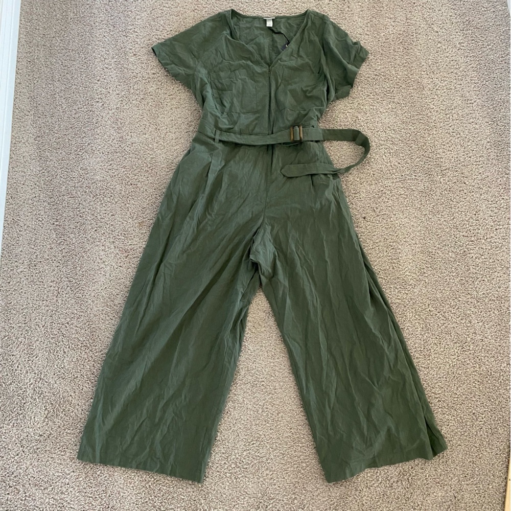 Ava + Viv NEW Olive Green Adjustable Belt Zip Closure Jumpsuit